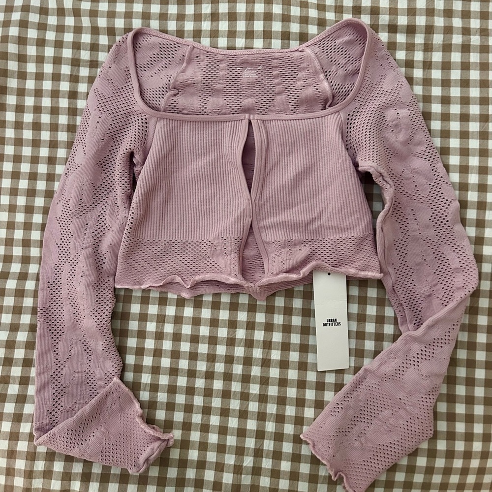 NWT Urban Outfitters Dusty Mauve Knit Eyelet Long-Sleeve Crop Top XS-Small